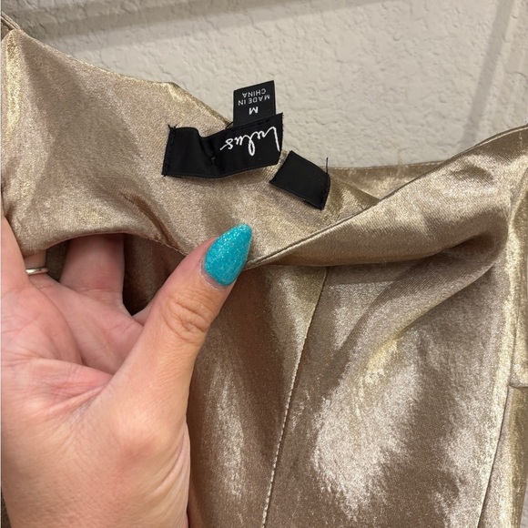 NWOT Lulus Lavish Looks Gold Satin‎ One-Shoulder Tie-Strap Maxi Dress - Picture 6 of 9